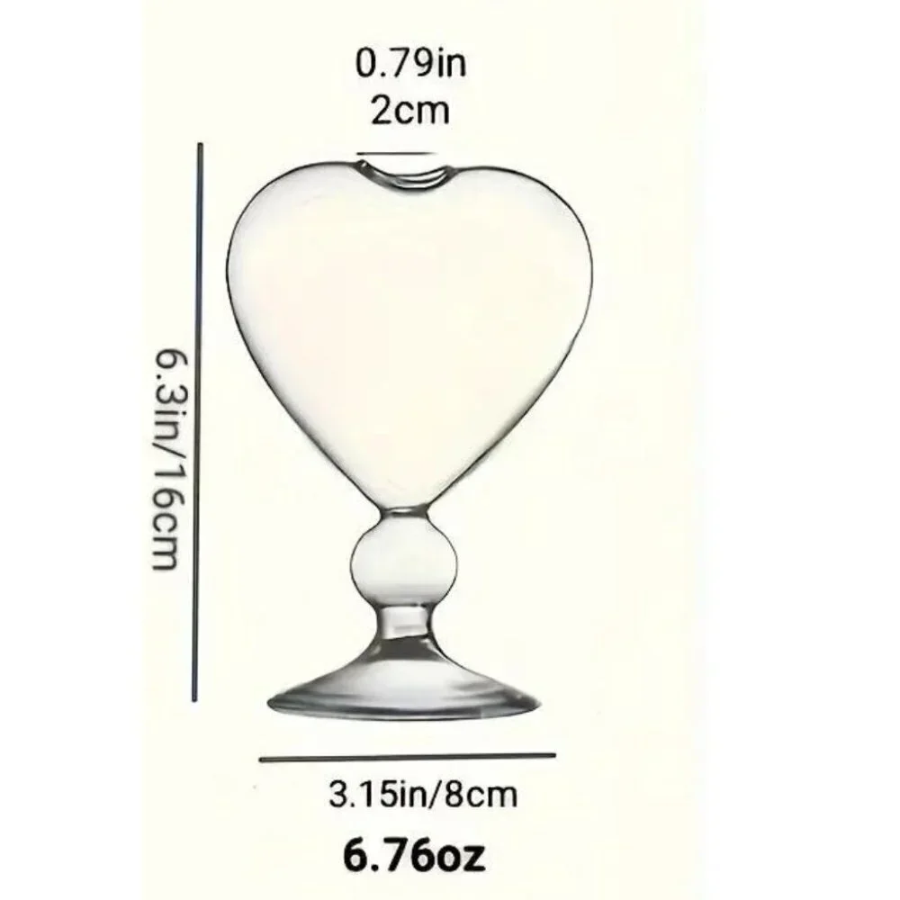2Pcs Clear Cocktail Wine Glasses Heart Shaped For Home Bar Club Restaurant